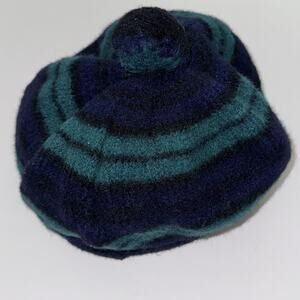 Maban Vintage 100% Wool Beret Pom Pom Made In Scotland Blue Green Women's Hat